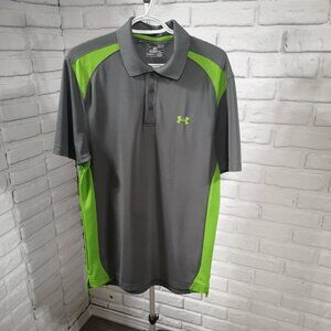 Under Armour Heatgear Men's Size Small Grey & Lime Green Loose Fit Polo Shirt